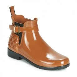 Chaussures Femme Bottes de pluie Hunter REFINED GLOSS QUILT CHELSEA Camel